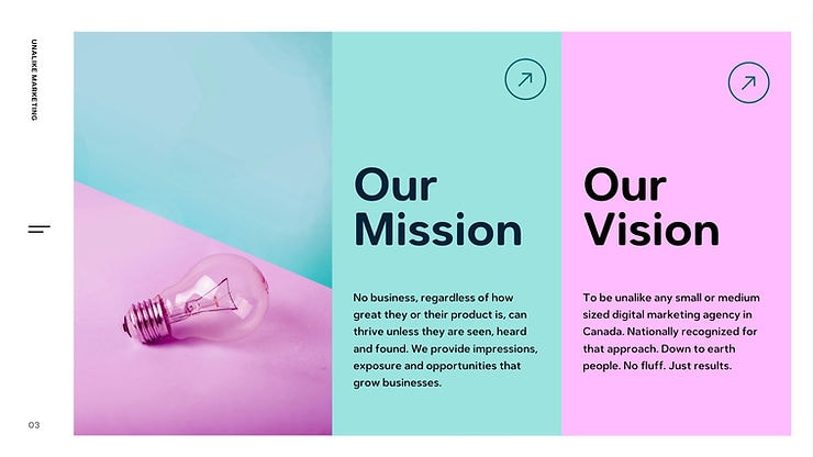 Unalike Marketing Mission and Vision page