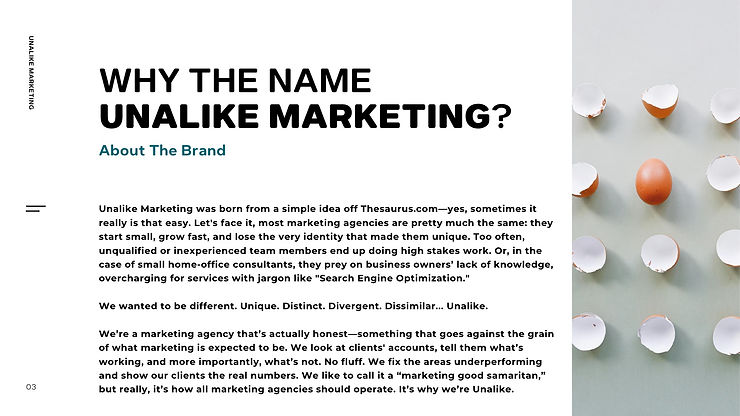 Unalike Marketing brand-guide name section