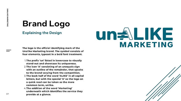 Unalike Marketing brand-guide logo section