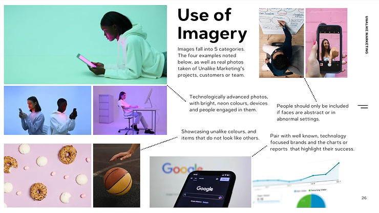 Unalike Marketing brand-guide imagery section
