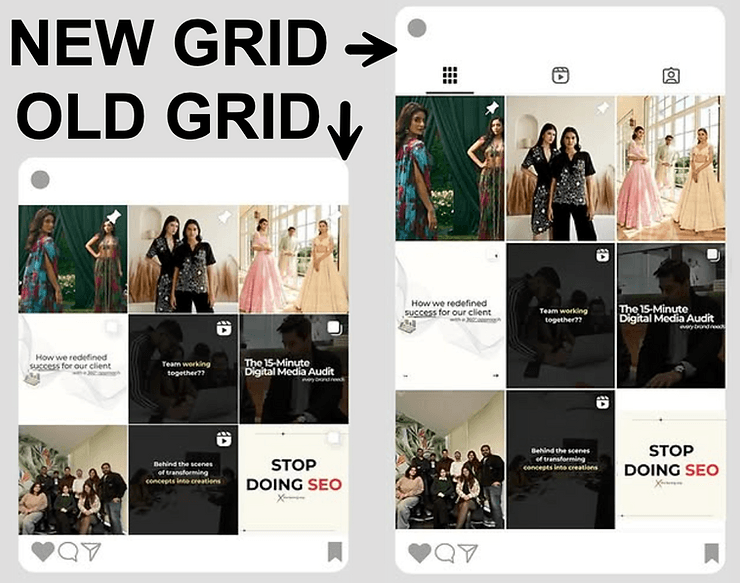 Instagram old grid vs. new grid comparison