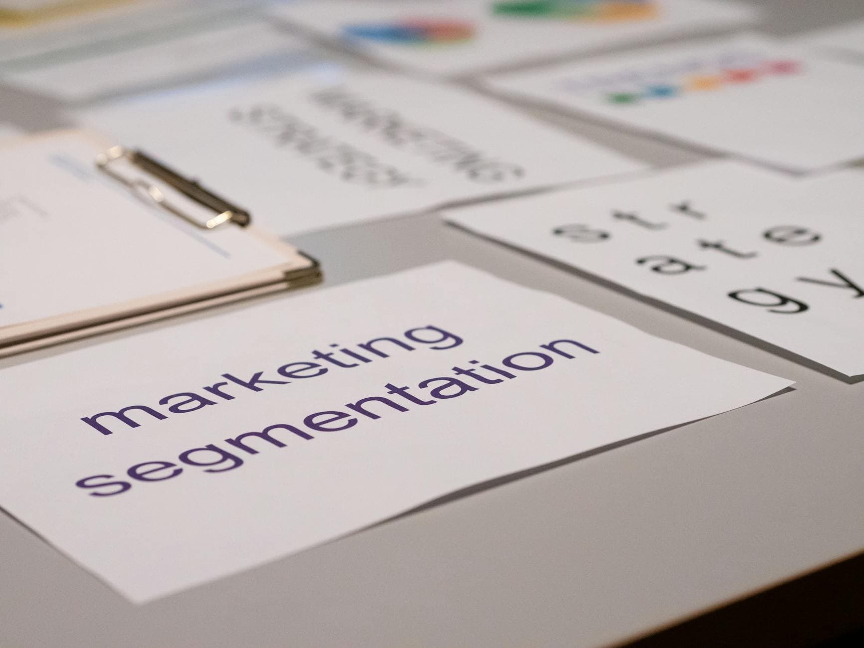 Marketing strategy documents on a desk
