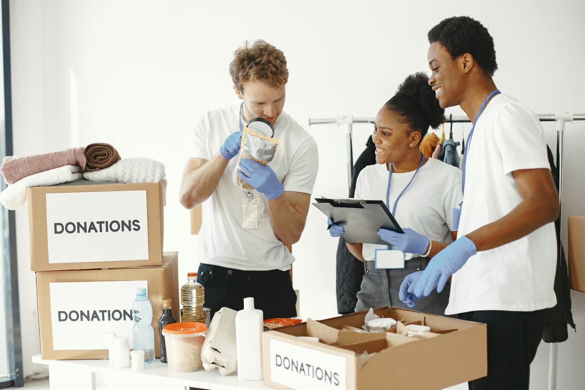 Volunteers sorting donated clothing