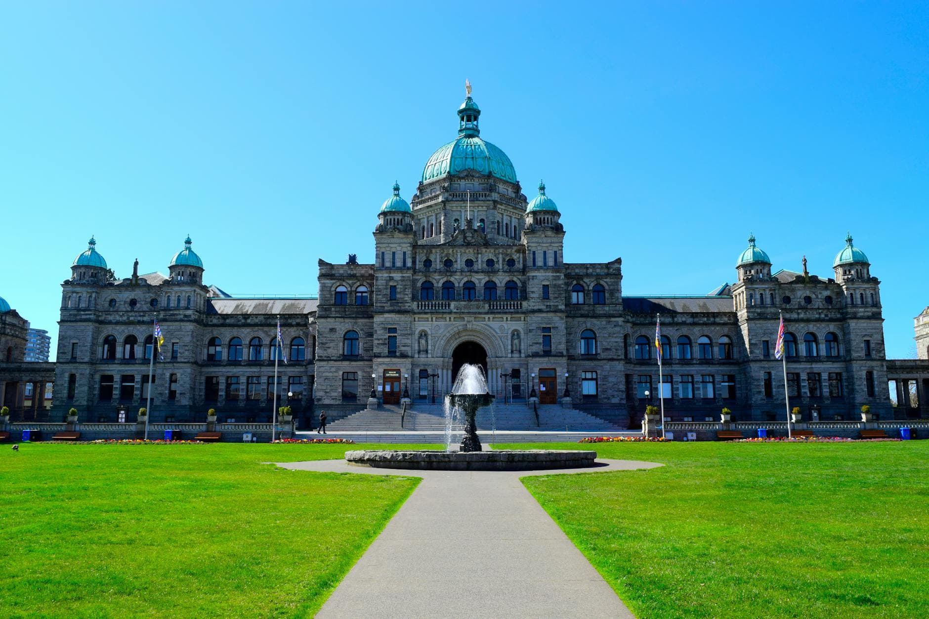 Canadian parliament building under a blue sky