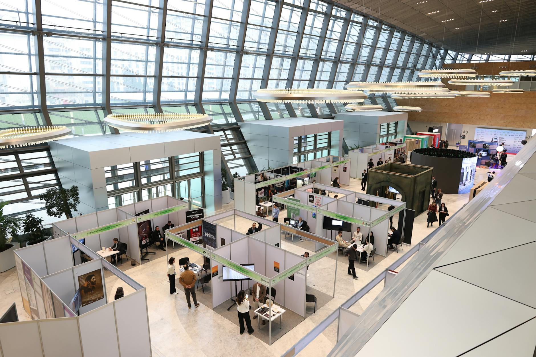 Busy business trade show exhibition floor
