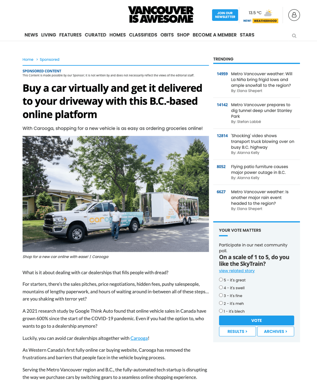 Vancouver Is Awesome article placement for Carooga