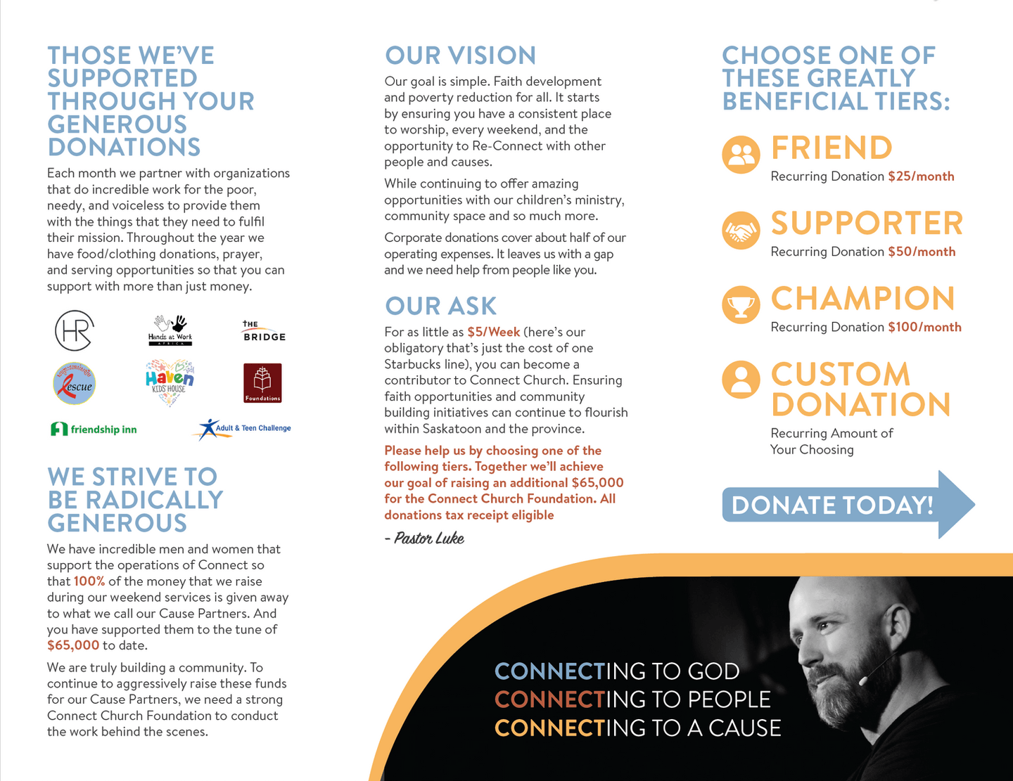 Re-Connect campaign brochure — inside spread