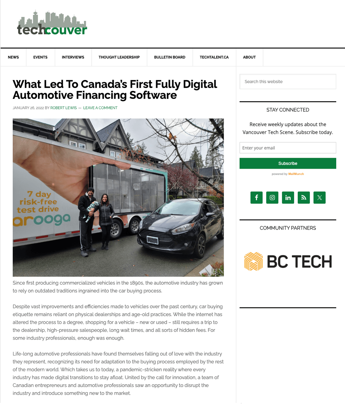 Techcouver article placement for Carooga