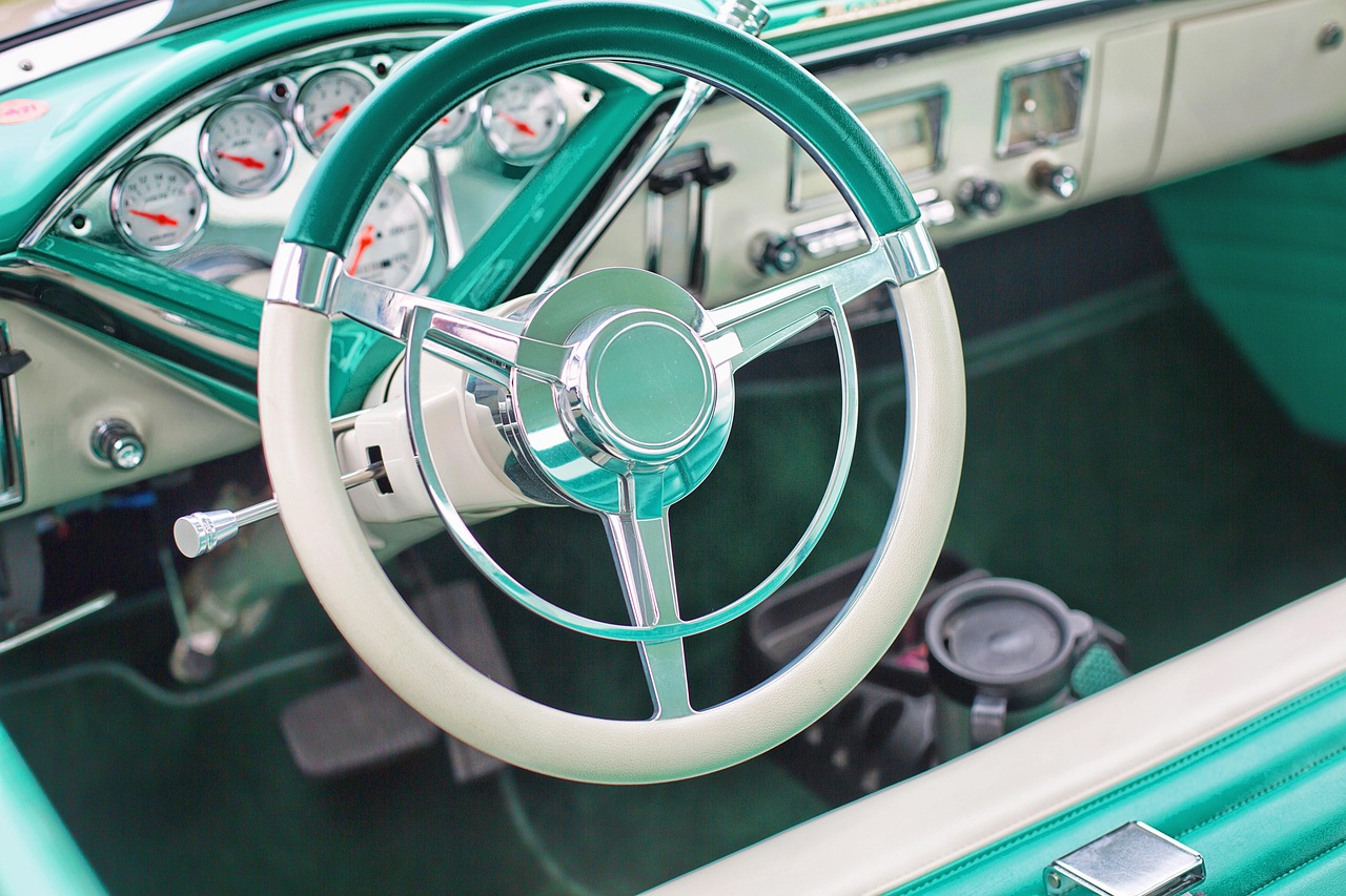 vintage car steering wheel turquoise